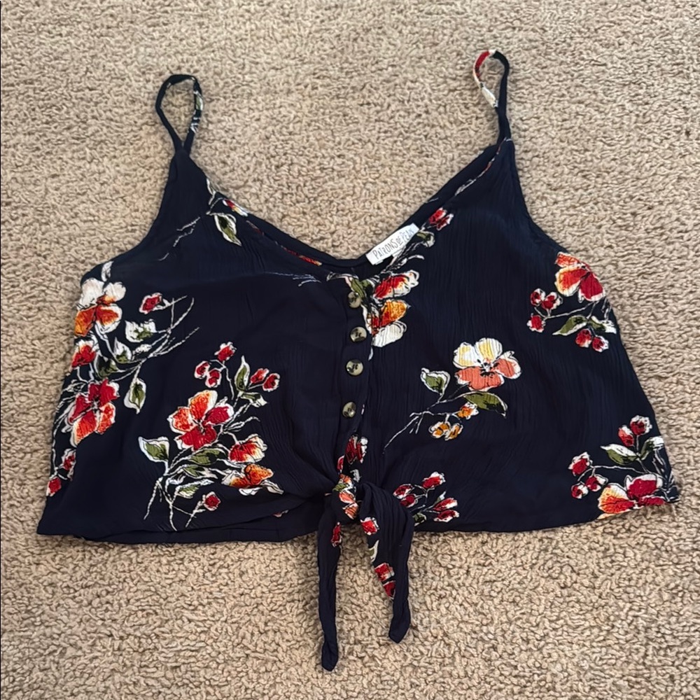 Patrons of Peace Blue Red Sleeveless Tie Front Camisole